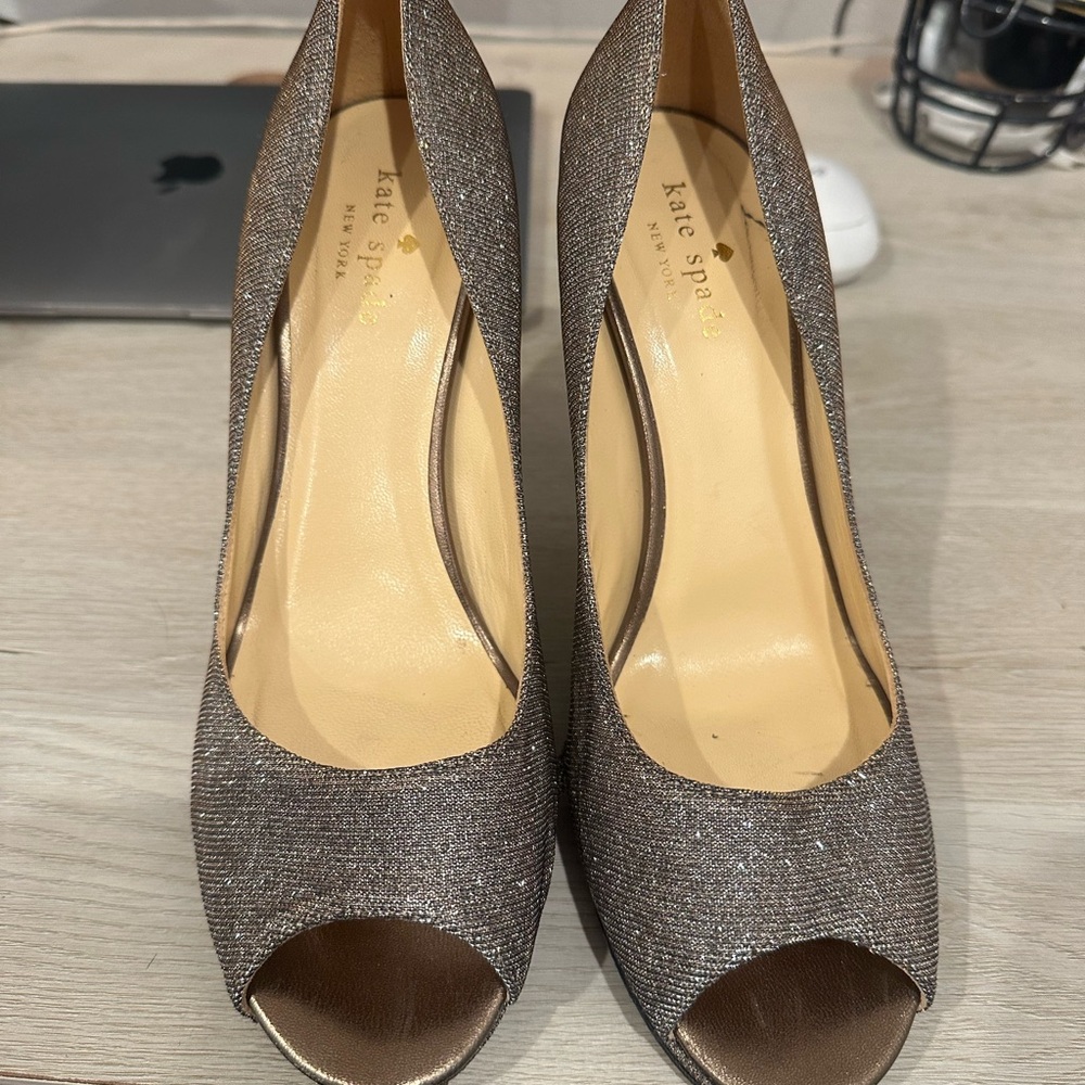 Kate Spade Women's Glitter Peep Toe Heels - Silver